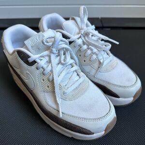 Nike Air Max 90 LV8 Platform White, Cream, and Brown Sneakers